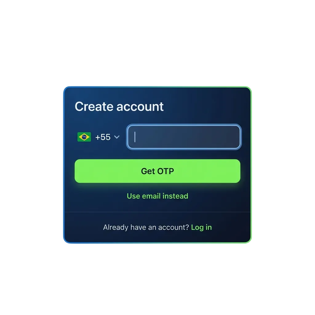 Plataforma de apostas e cassino brasileira mostrando cadastro, login e verificação de conta com bônus de boas-vindas