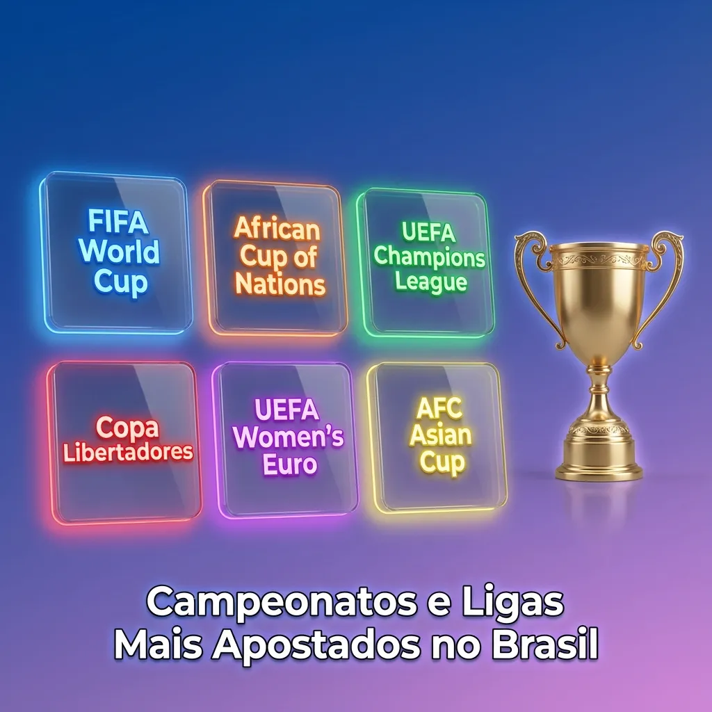 Brazilian soccer betting leagues including World Cup, Champions League, Brasileirão, and European tournaments display