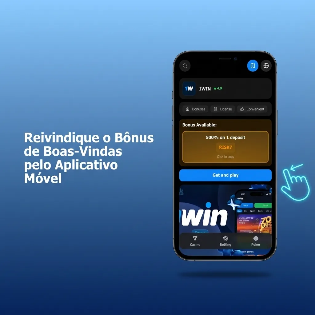 Mobile app welcome bonus screen showing registration, deposit, and activation steps for Android and iOS users
