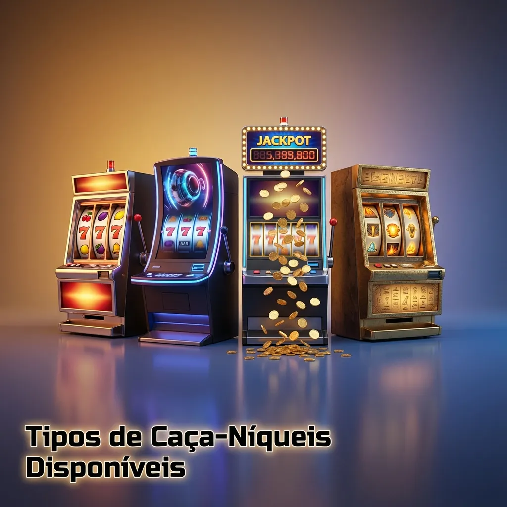 Variety of slot machine types including classic, video, progressive jackpot, Megaways, 3D, and crash games display