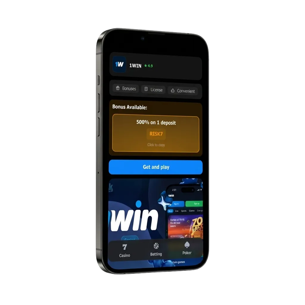 1win app download page showing Android APK and iOS options with welcome bonus offer for Brazilian players