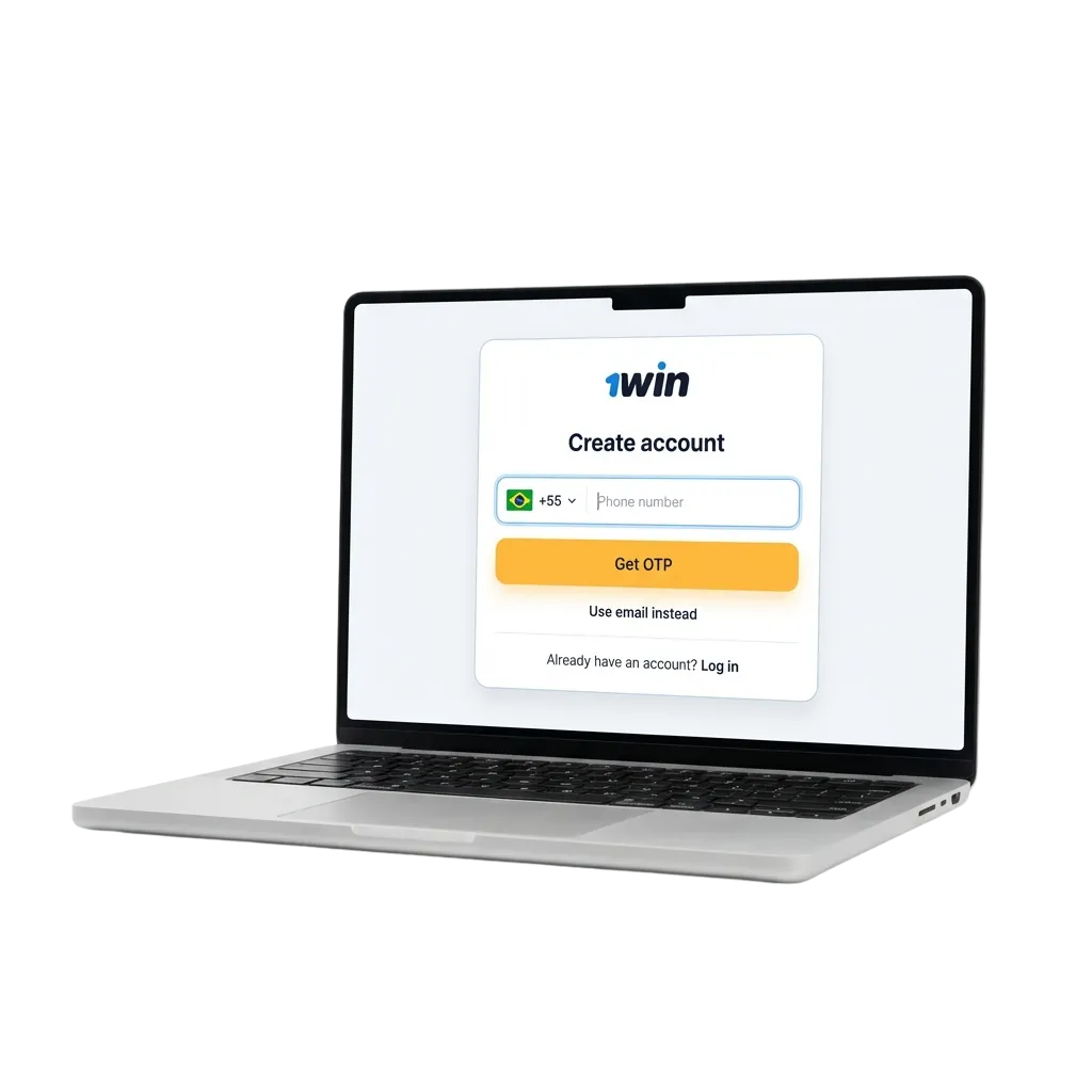 Tutorial de cadastro na plataforma 1win mostrando opções de registro e bônus de boas-vindas disponíveis