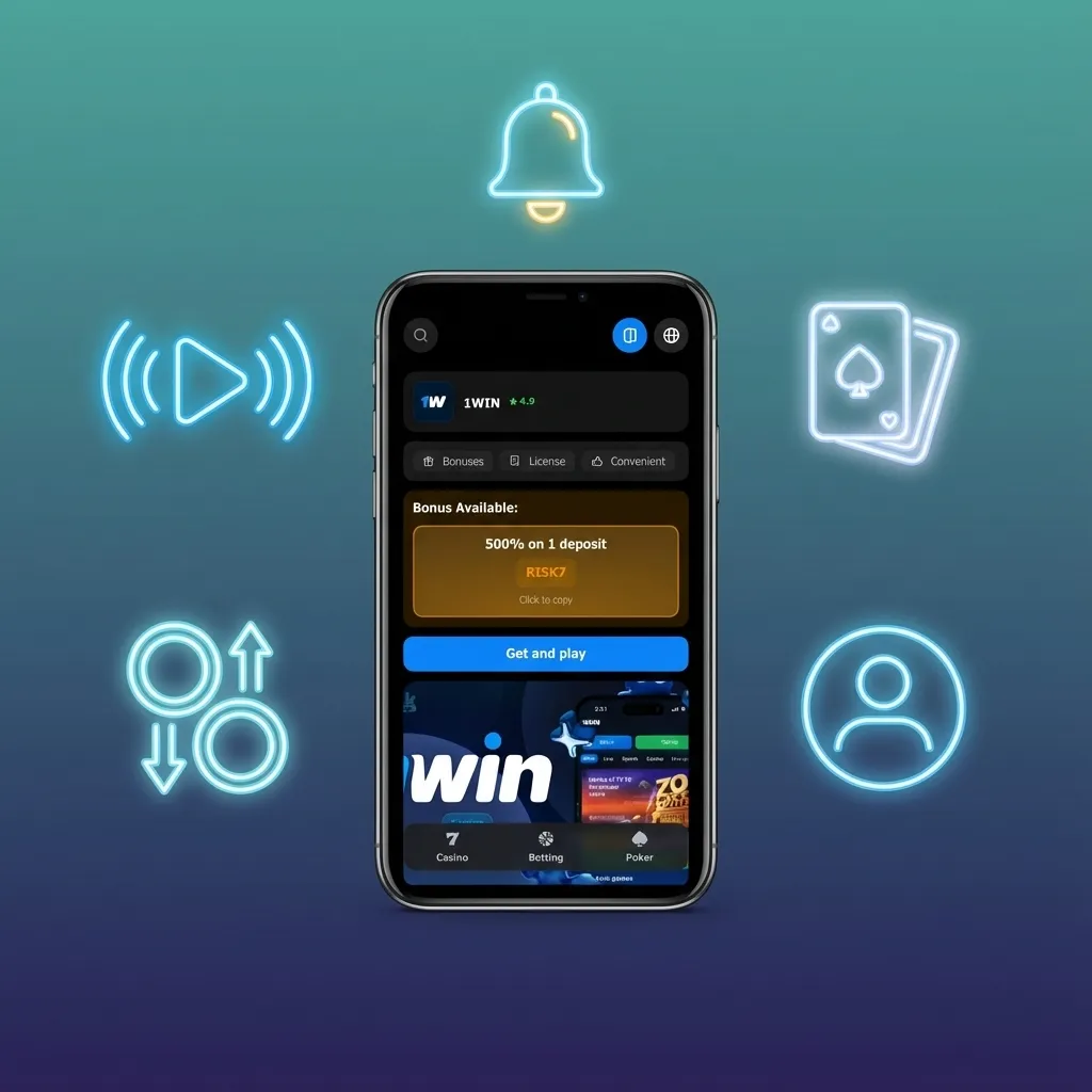 1win app interface showing sports betting, casino games, and payment options on mobile screen